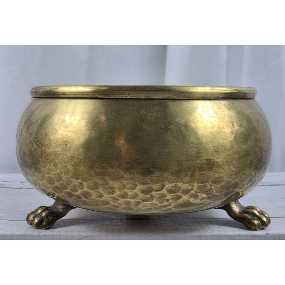 Hammered Brass, Imperial Russian Footed Jardiniere Brass Planter/Bowl, Vintage